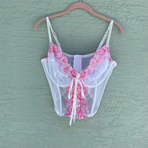 Secret Treasures Satin Floral Embroidered Cami Lingerie Top Pink